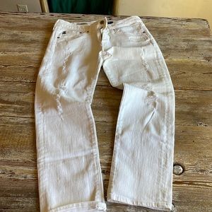 AG ex Boyfriend Sloucy Slim White Distressed Women’s Jeans 27
